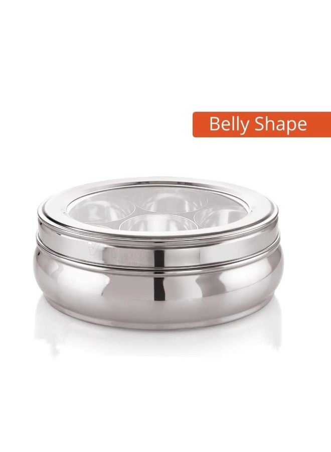 DARAZ علبة توابل ماسالا من داراز على شكل بطن من الفولاذ المقاوم للصدأ مع غطاء شفاف و7 حاويات وملعقة صغيرة (متوسطة الحجم). - Image 3